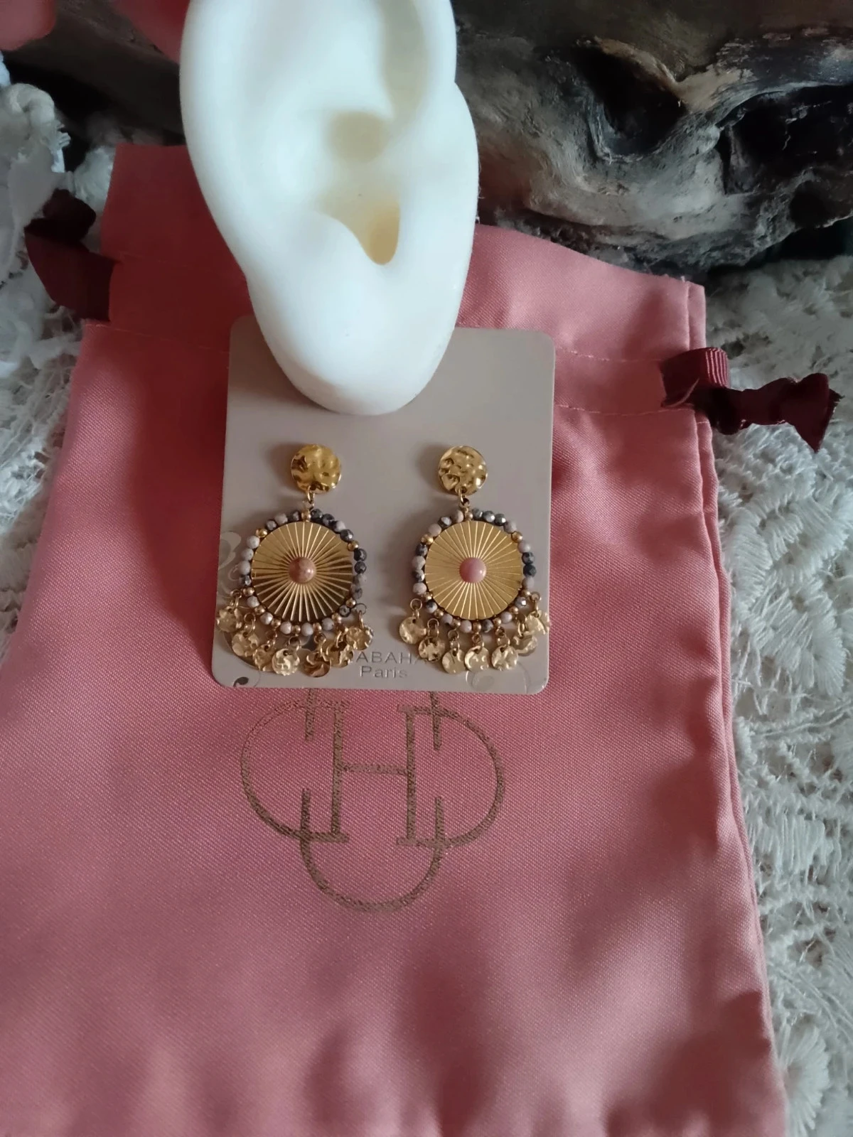 Boucles d'oreilles bohèmes Habaha pampilles et pierres de rodhonite – photo 3